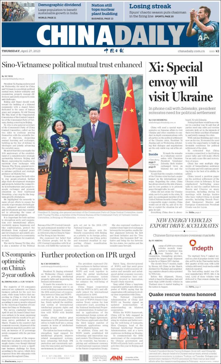 Portada de China Daily (China)