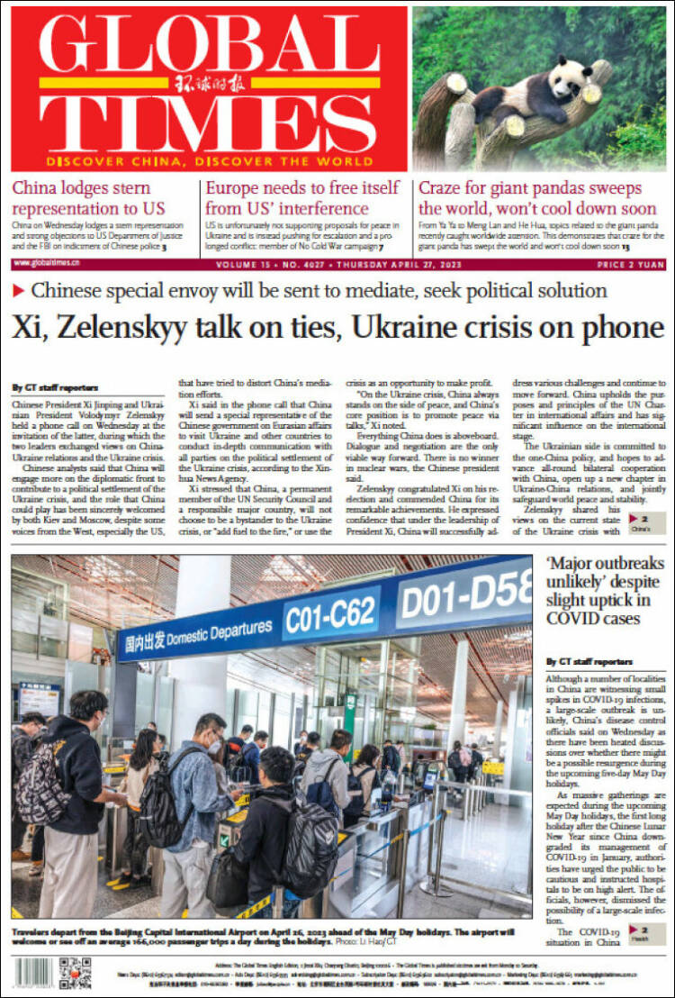 Portada de The Global Times (China)
