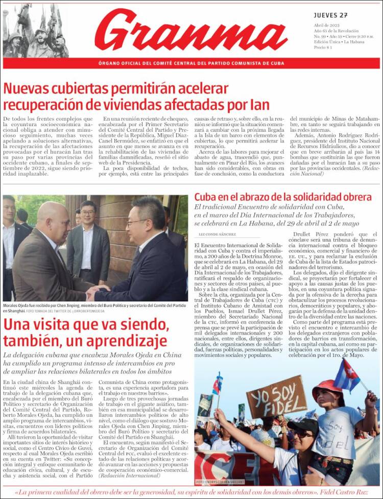 Portada de Granma (Cuba)