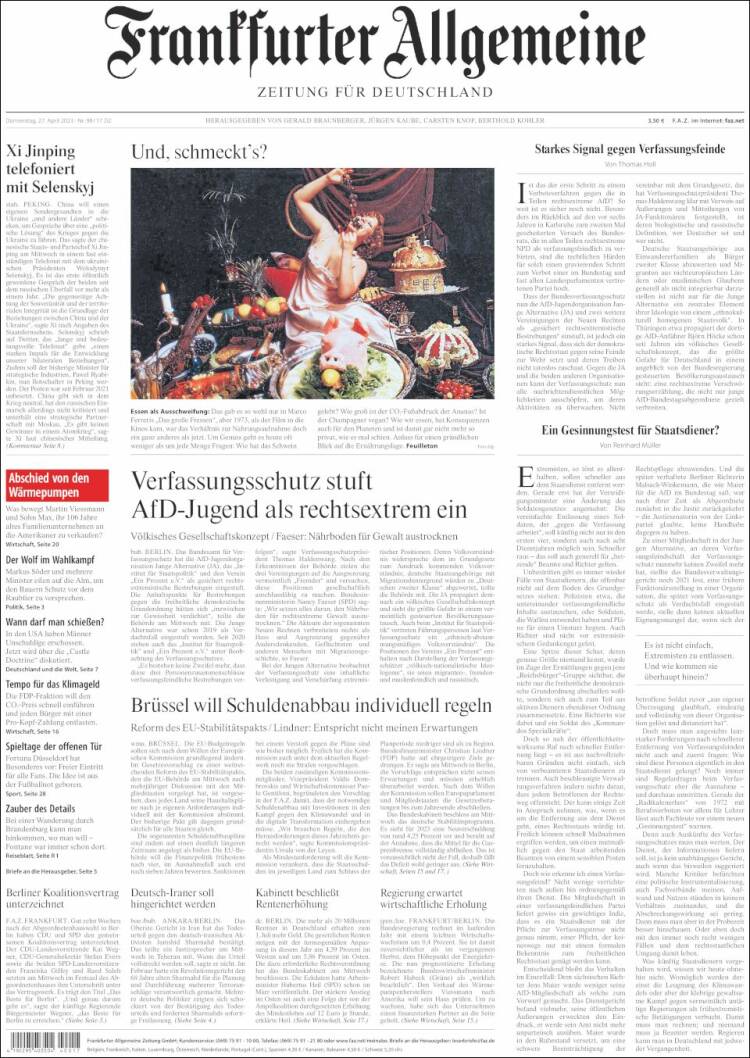 Portada de Frankfurter Allgemeine (Alemania)