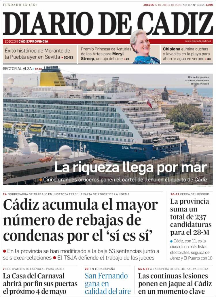 Portada de Diario de Cádiz (España)