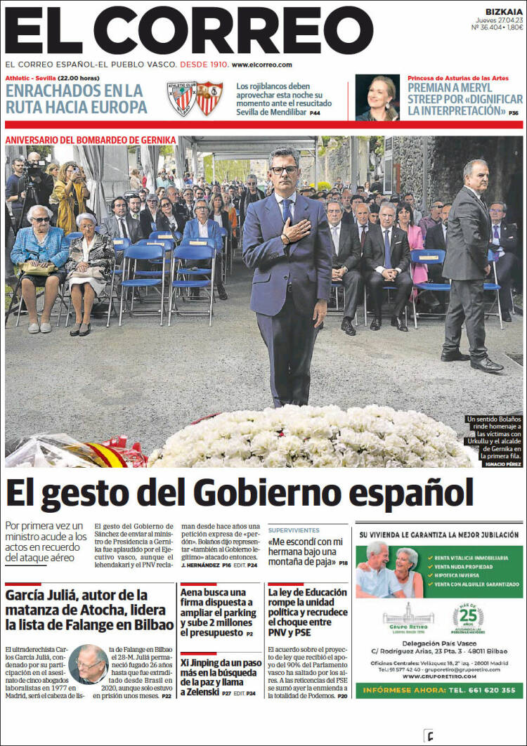 Portada de El Correo (España)