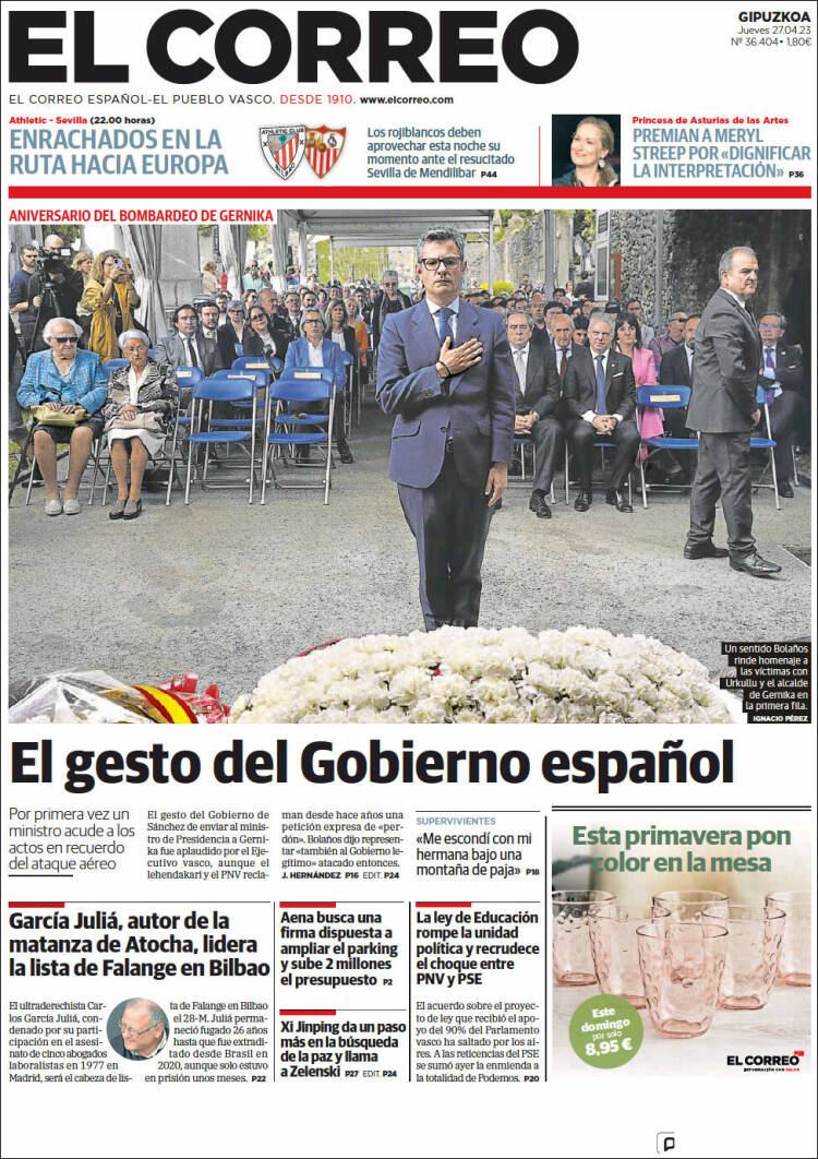 Portada de El Correo - Guipuzcoa (España)