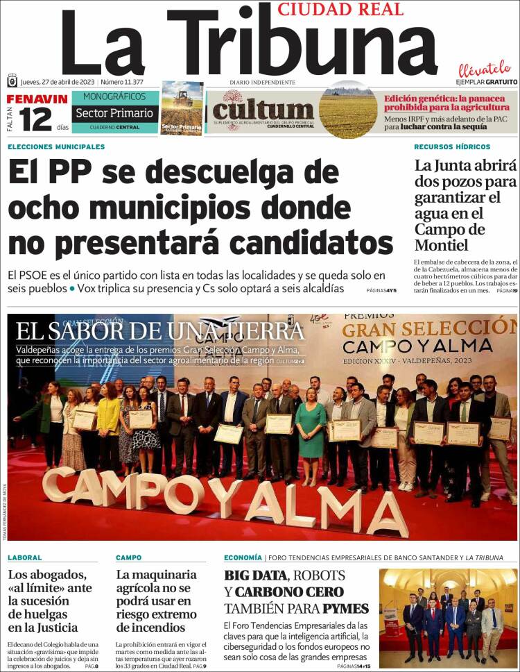 Portada de La Tribuna de Ciudad Real (España)