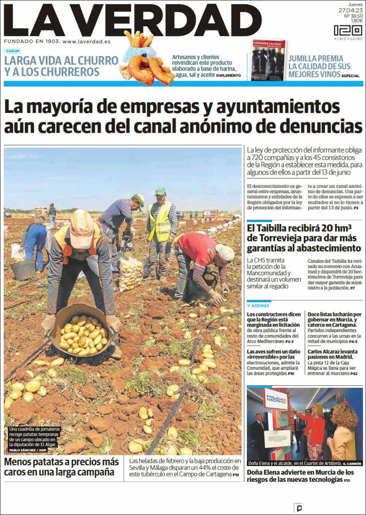 Portada de La Verdad de Murcia (España)