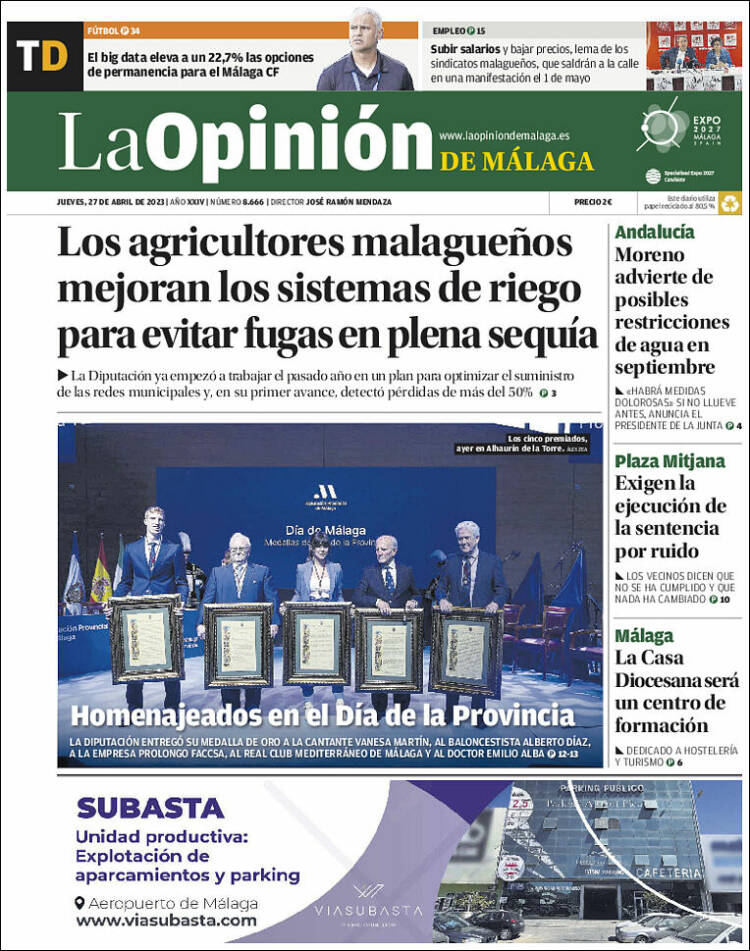 Portada de La Opinión de Málaga (España)