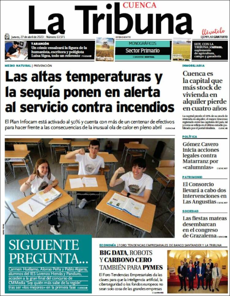 Portada de La Tribuna de Cuenca (España)