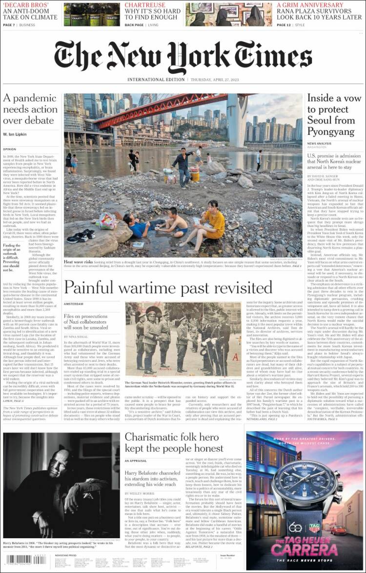 Portada de International New York Times (Europa)