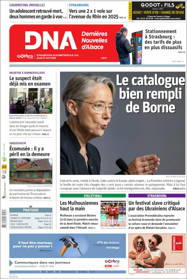 Portada de Les Dernières Nouvelles d'Alsace (France)