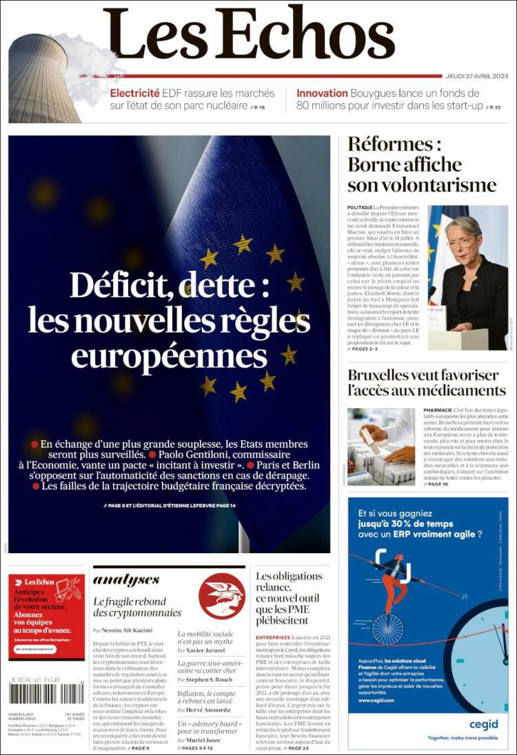 Portada de Les Echos (France)