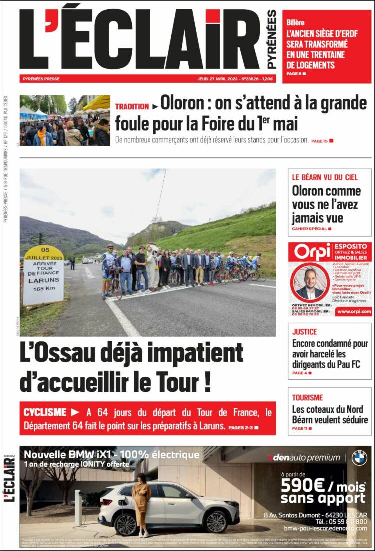 Portada de L'Eclair des Pyrénées (France)