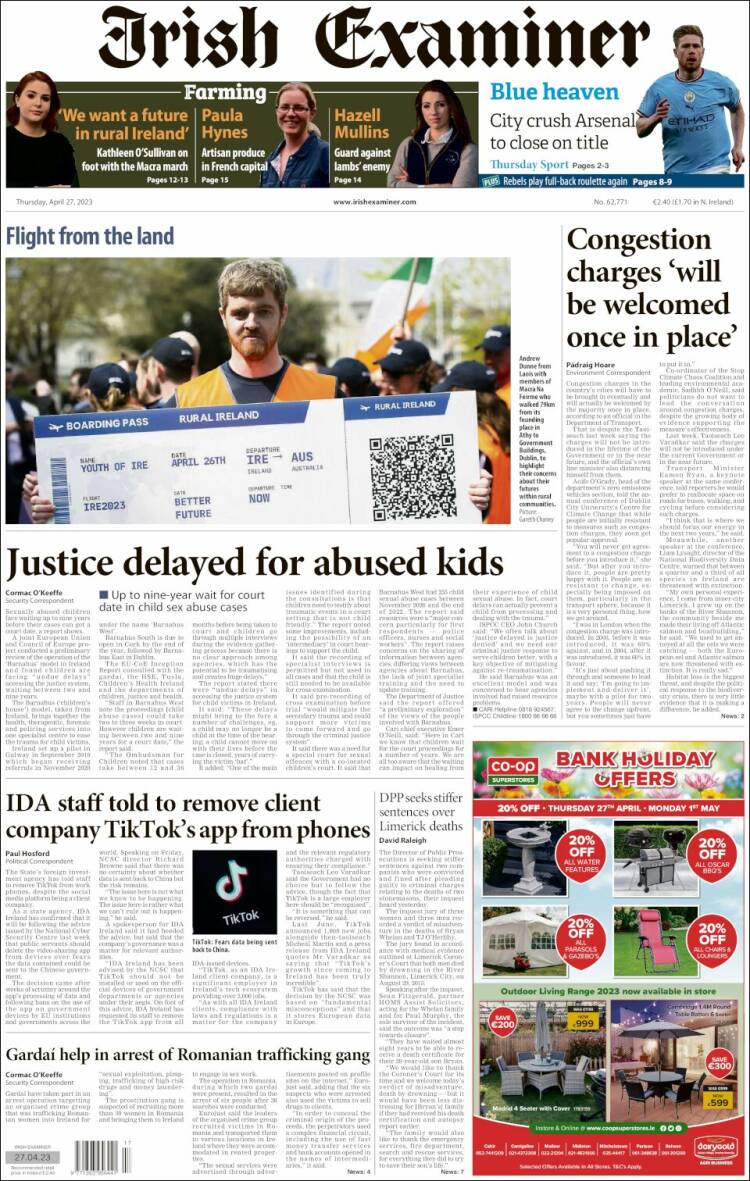 Portada de Irish Examiner (Irlanda)