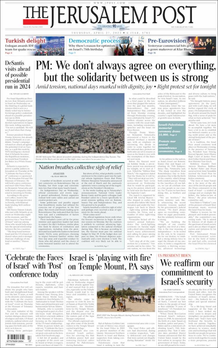 Portada de The Jerusalem Post (Israel)