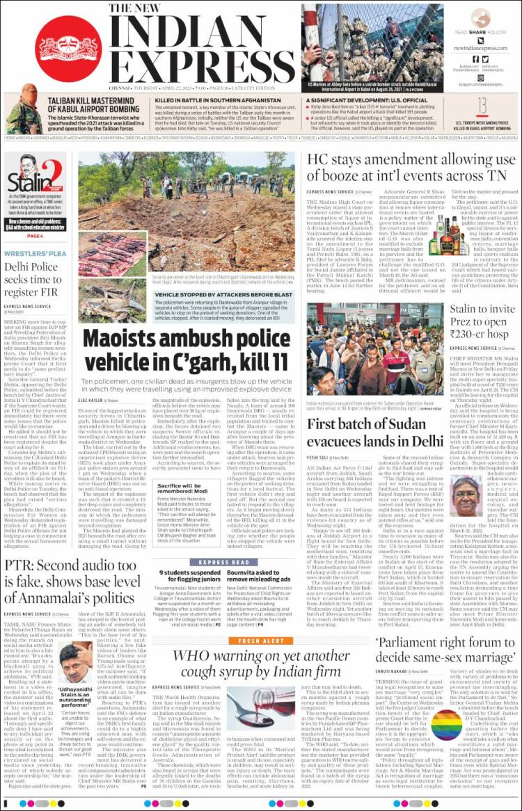 Portada de New Indian Express (India)