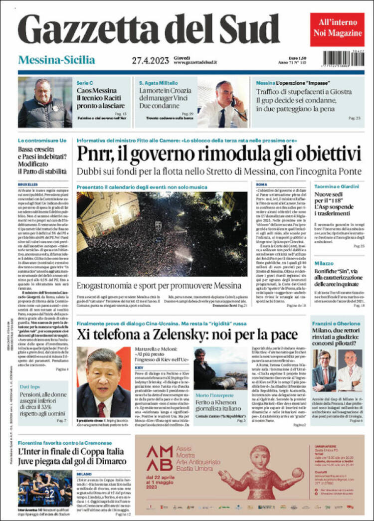 Portada de Gazzetta del Sud (Italia)