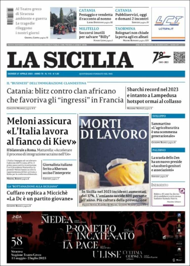 Portada de La Sicilia (Italia)