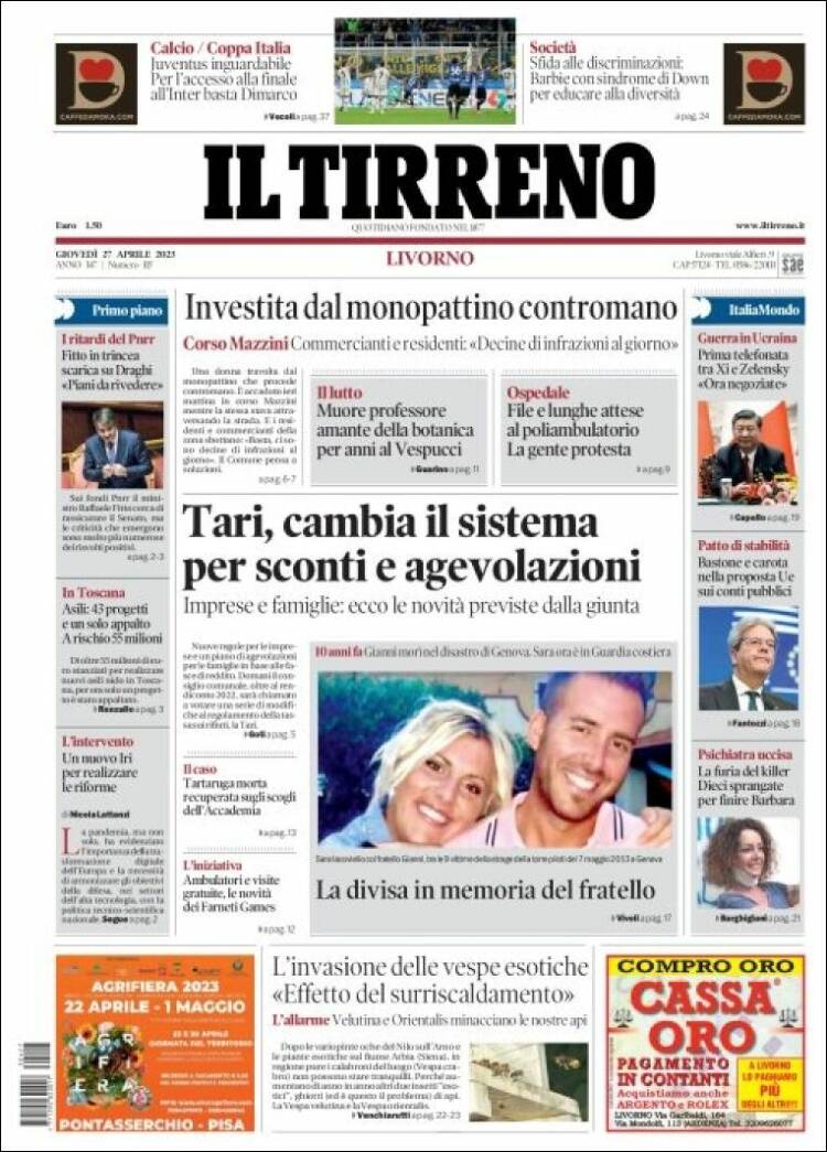 Portada de Il Tirreno (Italia)
