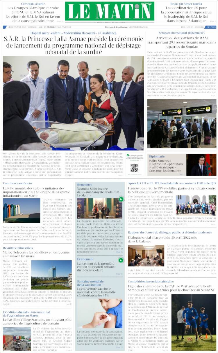 Portada de Le Matin (Marruecos)