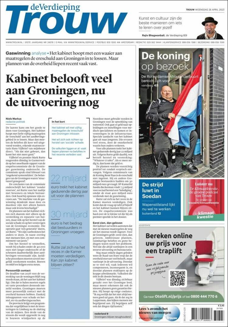 Portada de Trouw (Pa&iacute;ses Bajos)