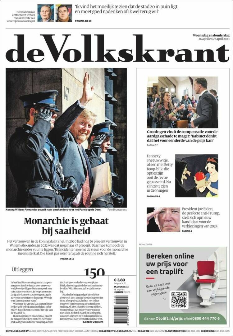 Portada de De Volkskrant (Pa&iacute;ses Bajos)