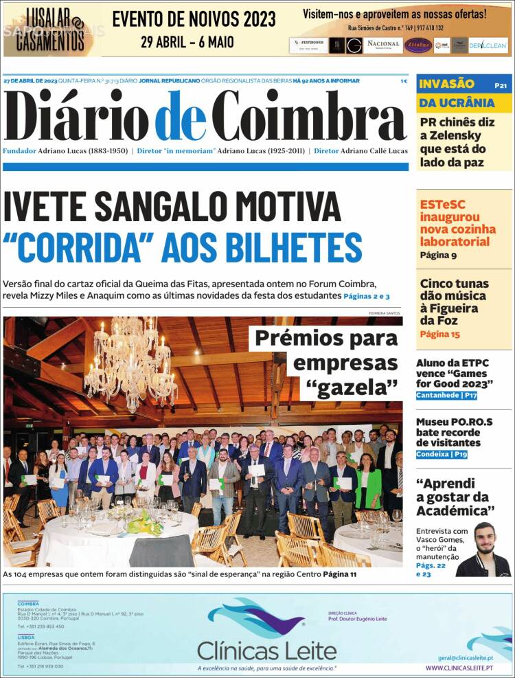 Portada de Diário de Coimbra (Portugal)