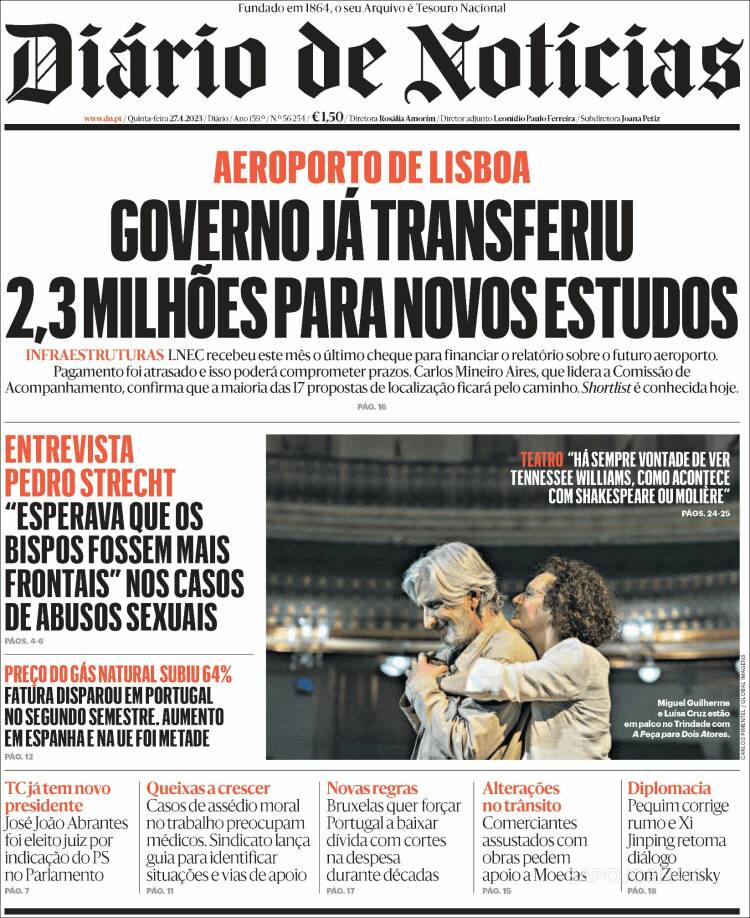 Portada de Diário de Noticias (Portugal)