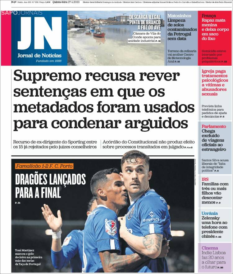 Portada de Jornal de Notícias (Portugal)