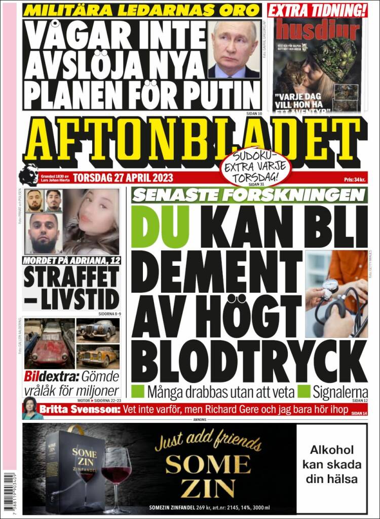 Portada de Aftonbladet (Suecia)