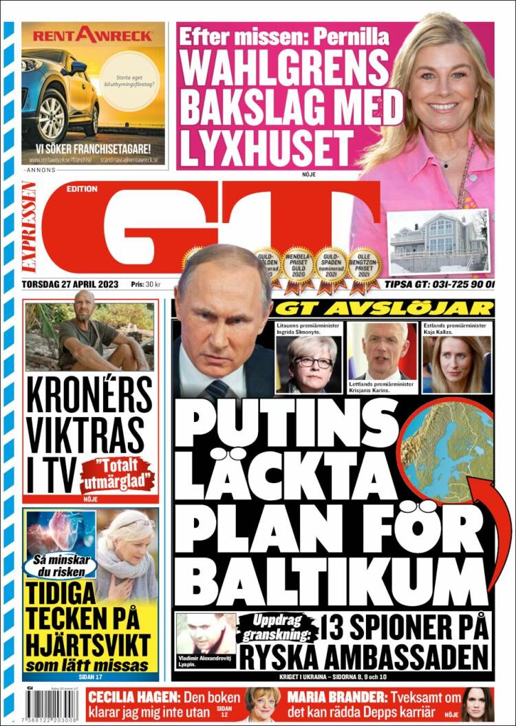 Portada de Göteborgstidningen (Suecia)