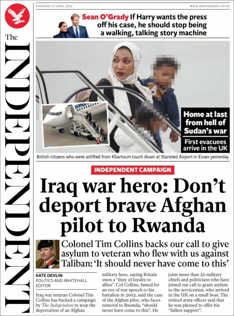 Portada de The Independent (Reino Unido)