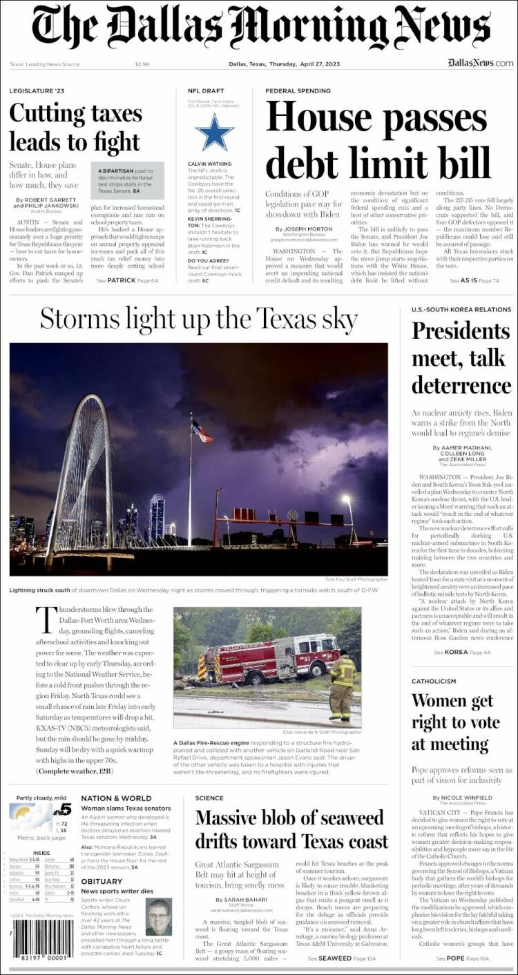 Portada de Dallas Morning News (USA)