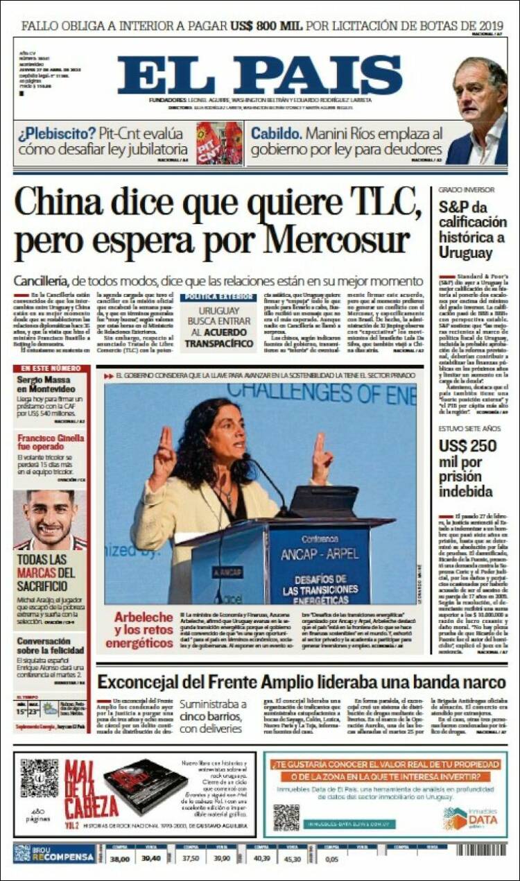 Portada de El País (Uruguay)