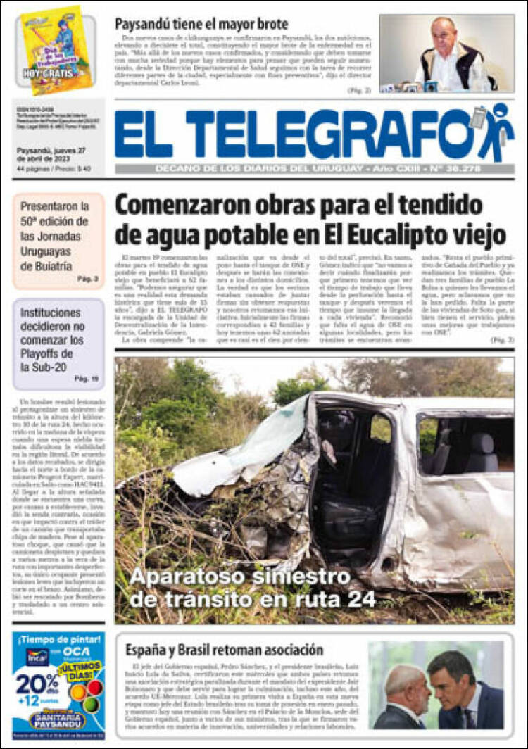 Portada de El Telégrafo (Uruguay)