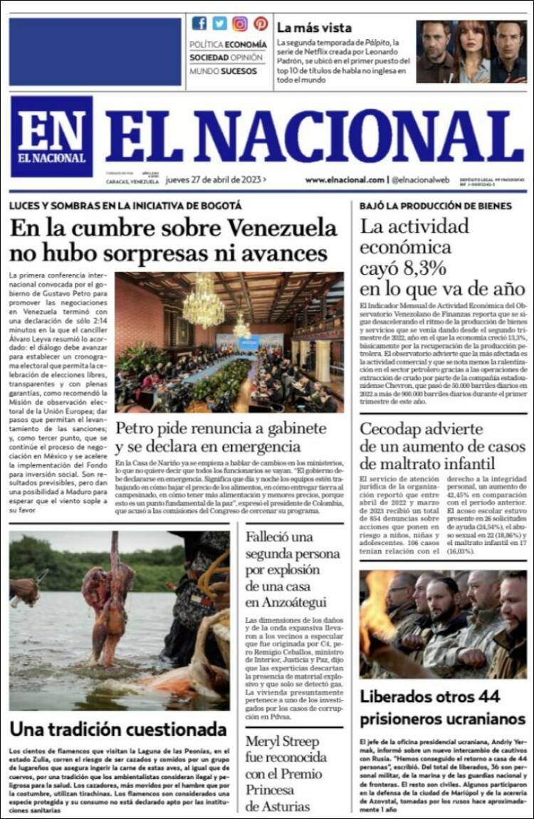 Portada de El Nacional (Venezuela)