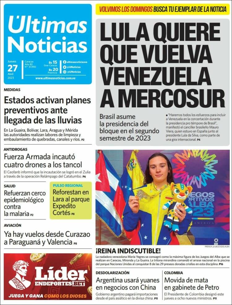 Portada de Últimas Noticias (Venezuela)