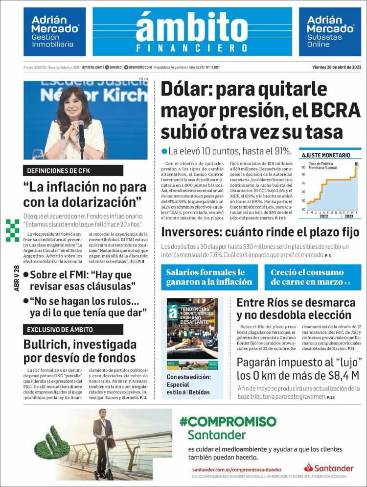 Portada de Diario Ambito Financiero (Argentina)