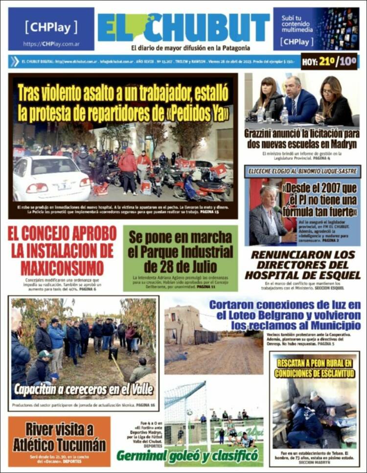 Portada de El Chubut (Argentina)