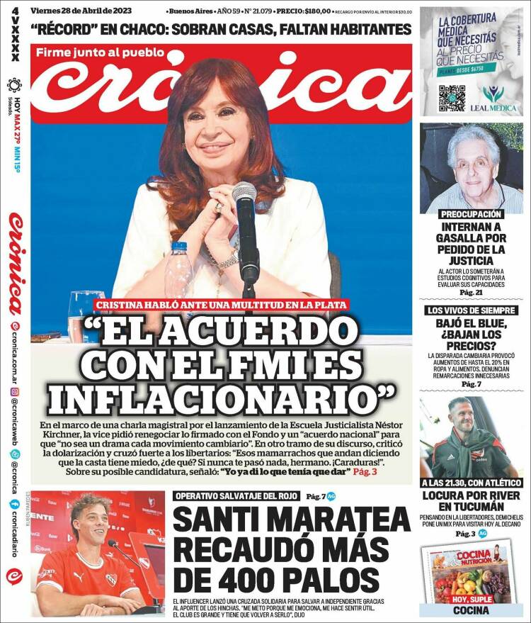 Portada de Crónica (Argentina)