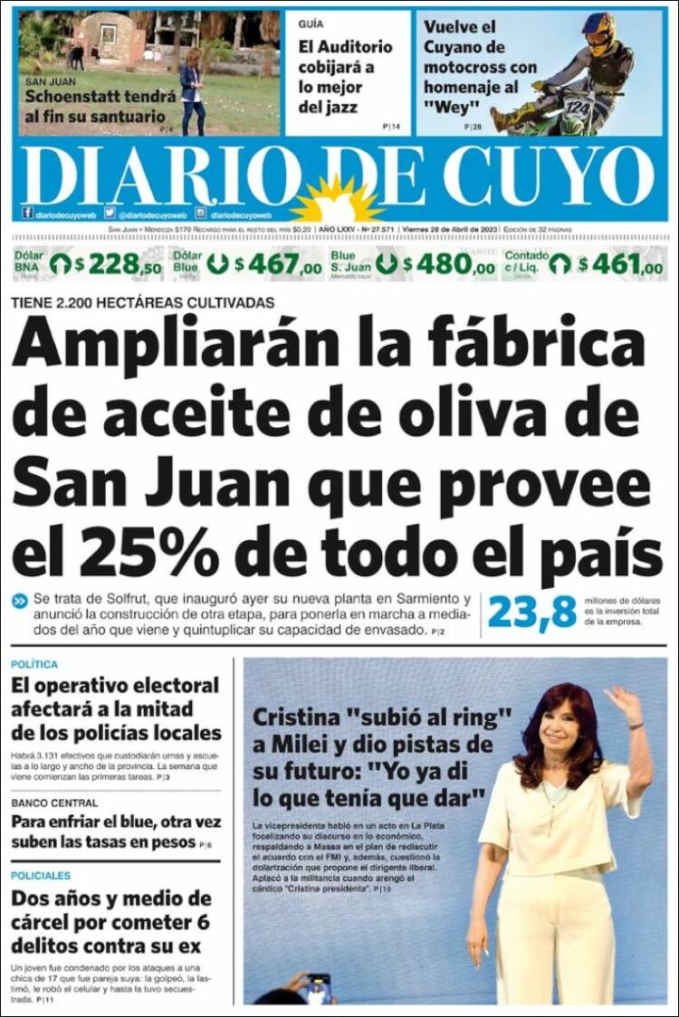 Portada de Diario de Cuyo (Argentina)