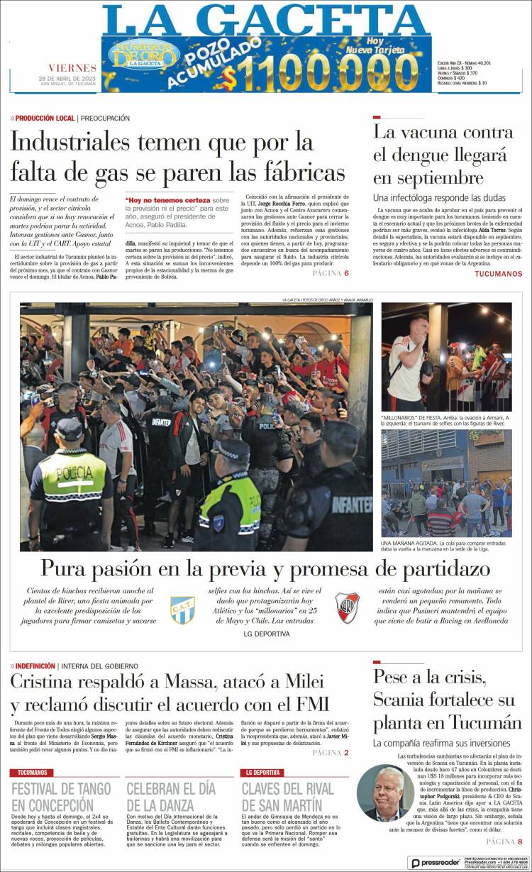 Portada de La Gaceta (Argentina)