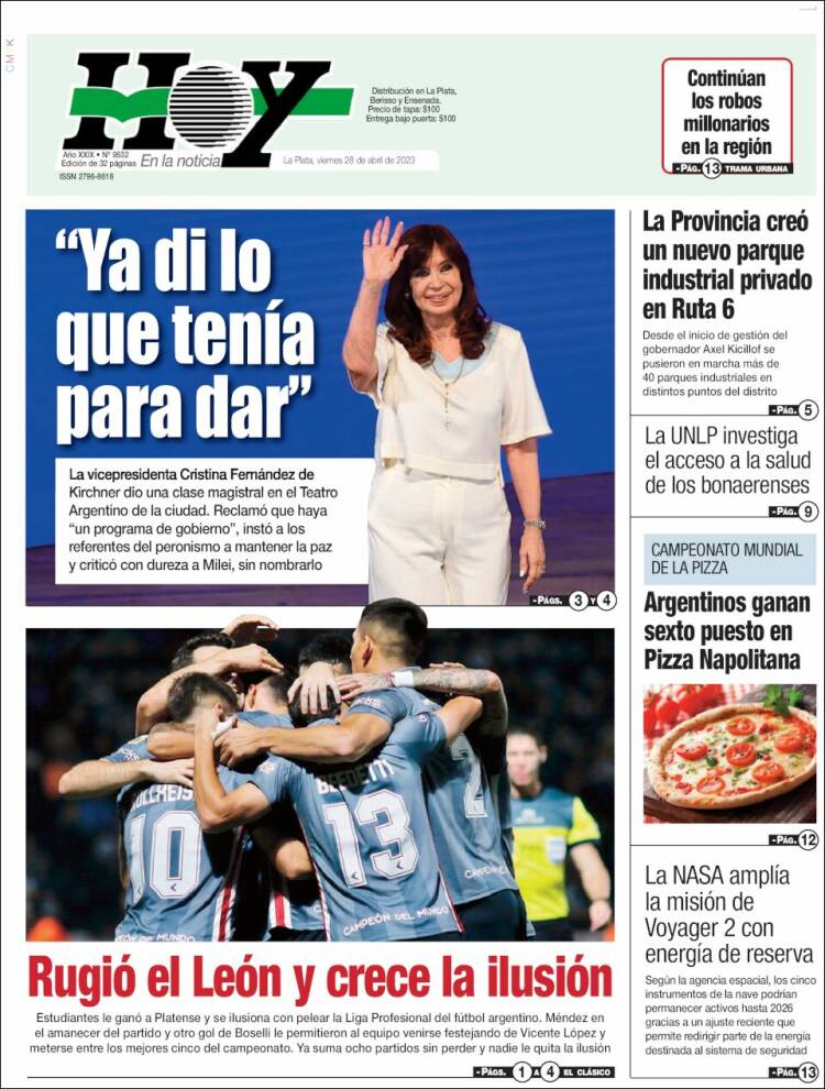 Portada de Diario Hoy (Argentina)