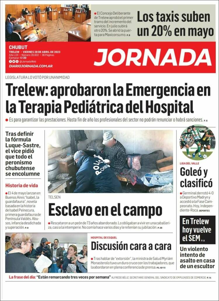 Portada de Diario Jornada en la Patagonia (Argentina)