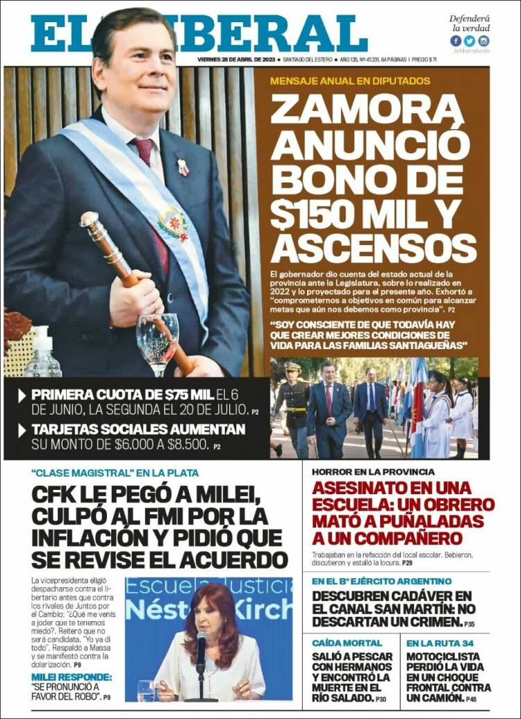Portada de Diario El Liberal (Argentina)