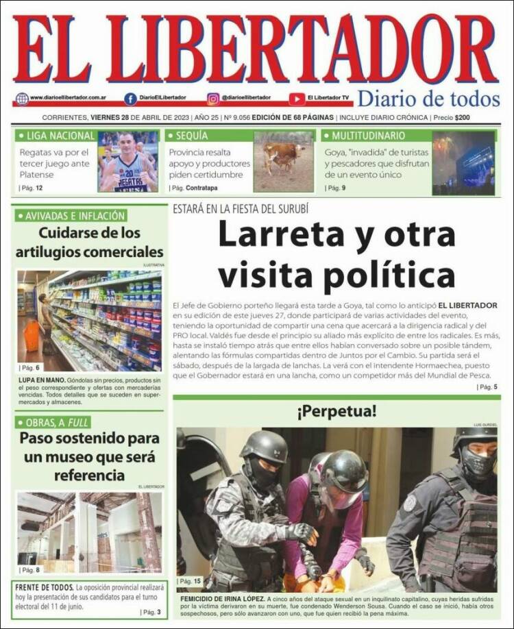 Portada de Diario El Libertador (Argentina)