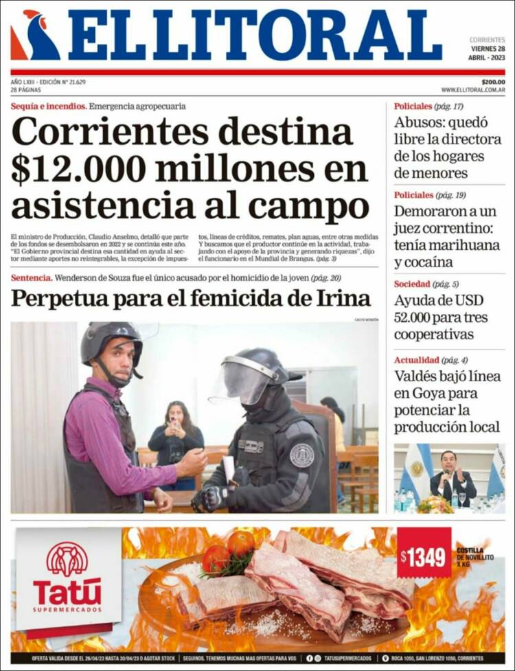 Portada de El Litoral Corrientes (Argentina)