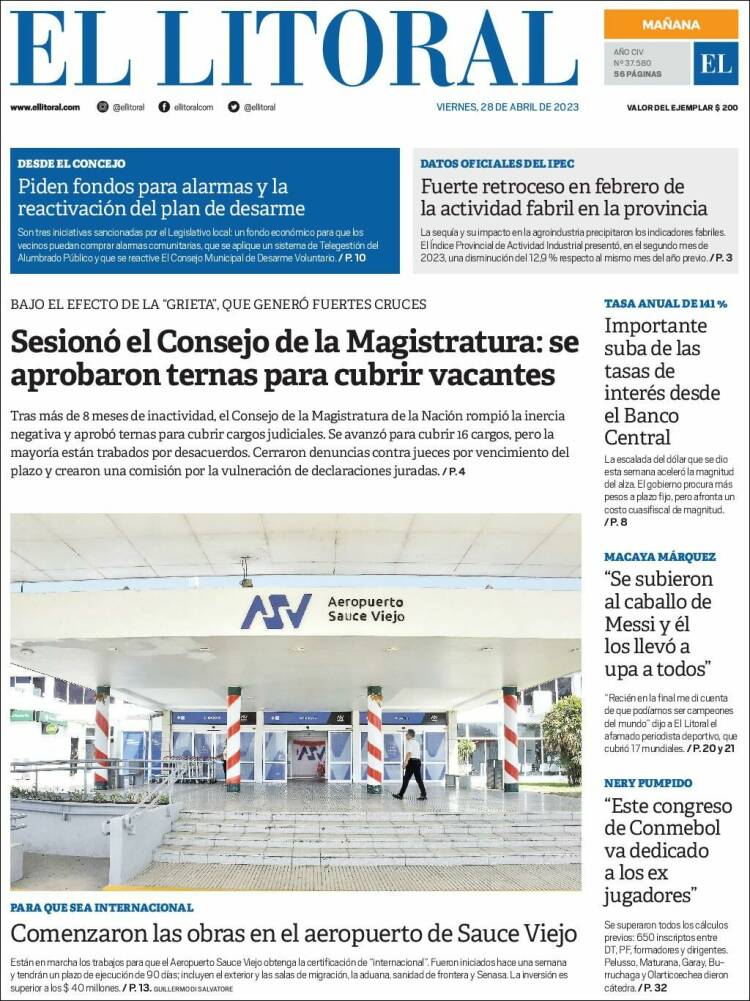Portada de Diario El Litoral (Argentina)