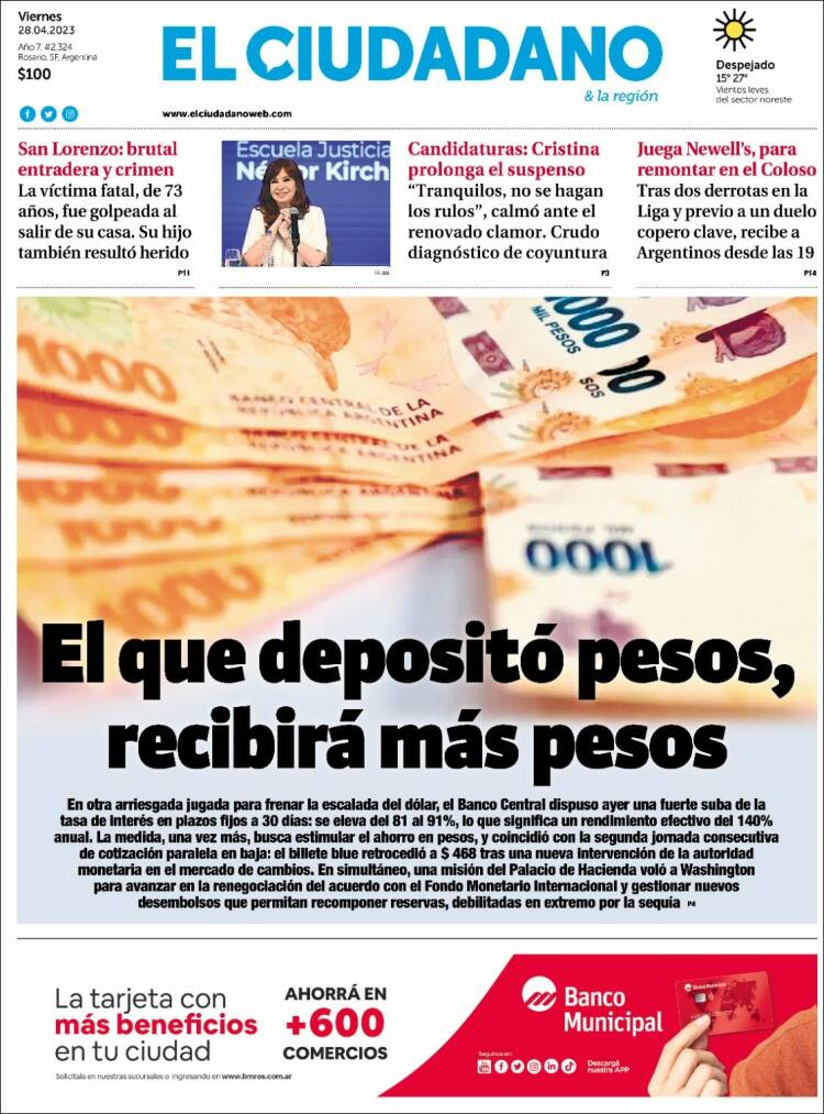 Portada de Diario El Ciudadano (Argentina)