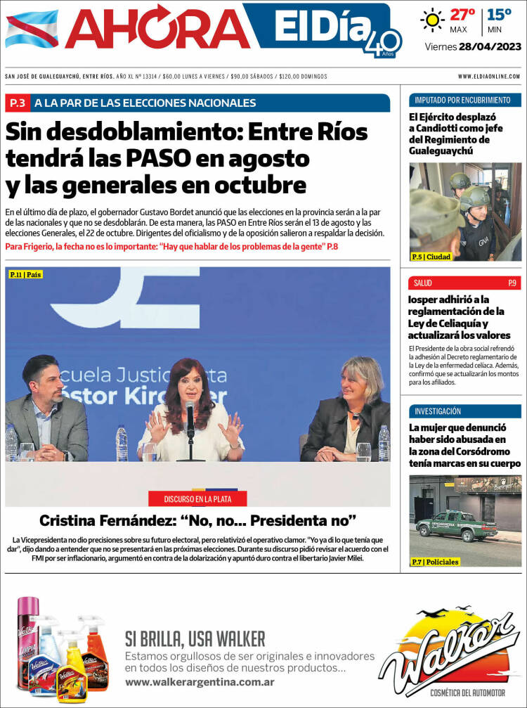 Portada de El Día de Gualeguaychú (Argentina)