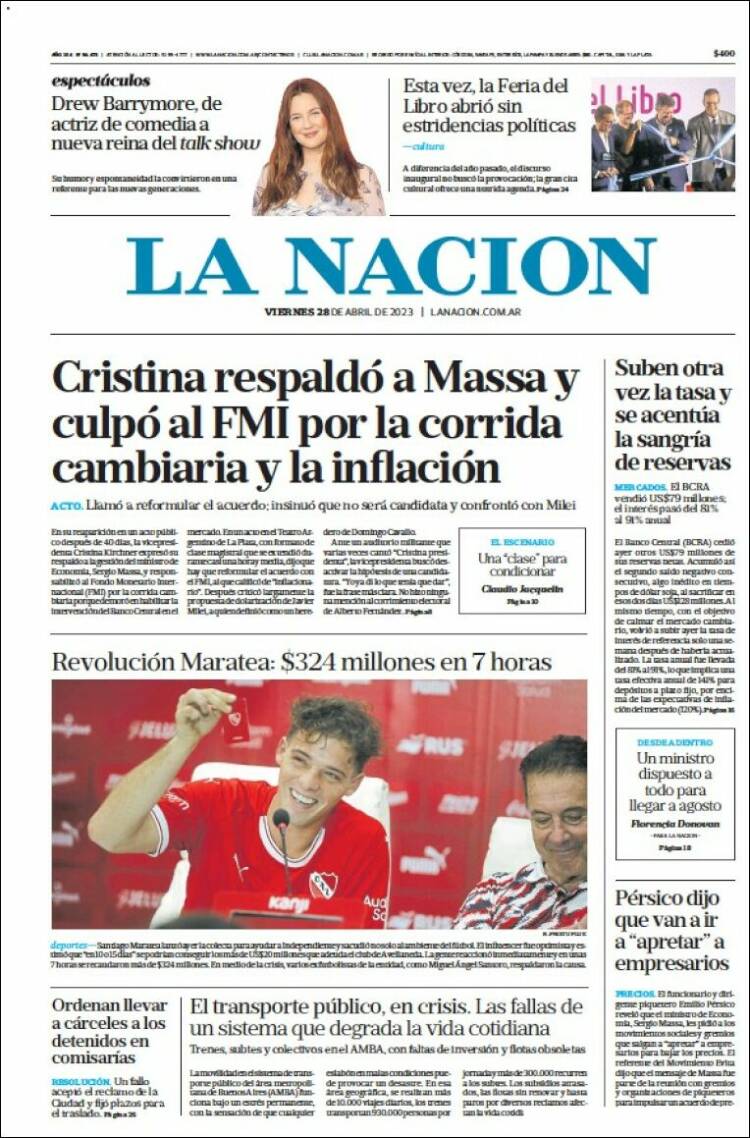 Portada de La Nación (Argentina)