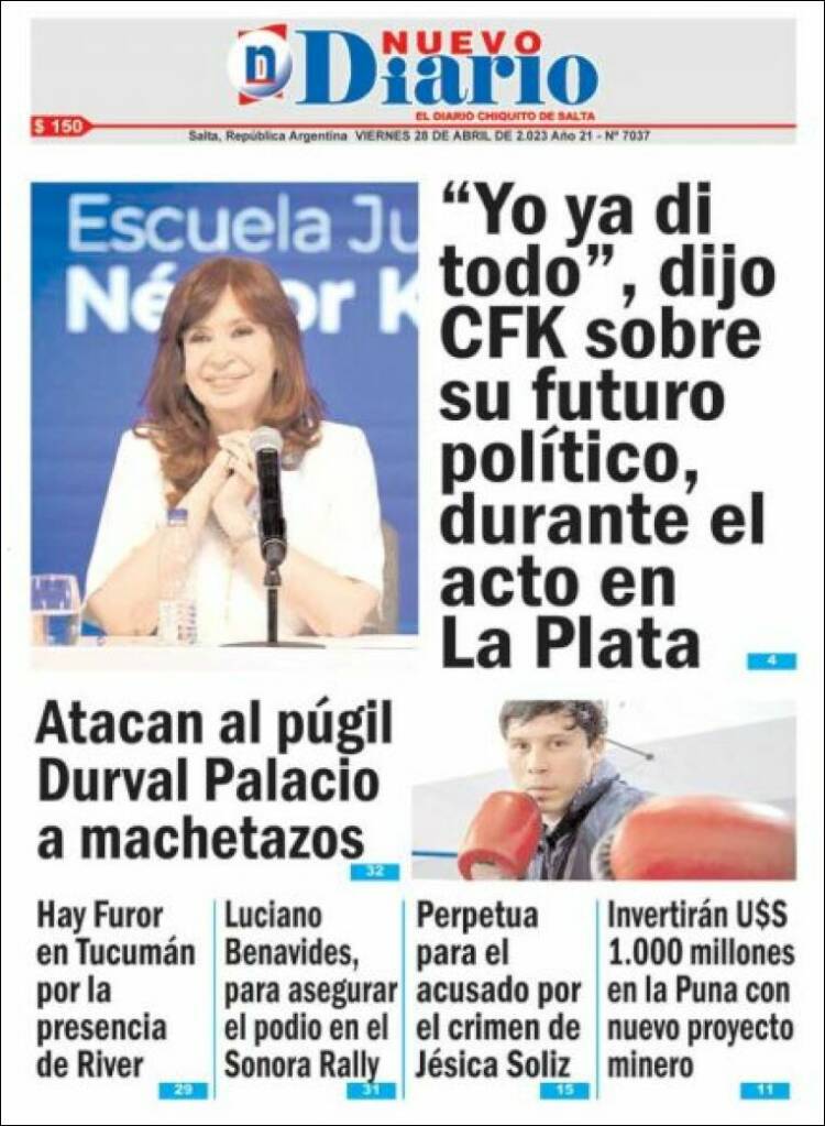 Portada de Nuevo Diario de Salta (Argentina)